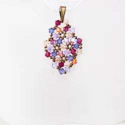 Pendant 30cm - Terence Rhombus S-Violet Organza - Pendant 30cm - Laiton bronze